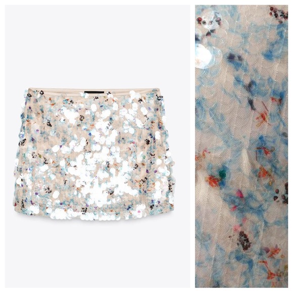 NWT. Zara Raw Blue Sequin Short Skirt. Size S. - Picture 6 of 12